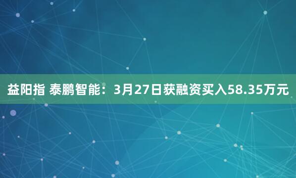 益阳指 泰鹏智能：3月27日获融资买入58.35万元