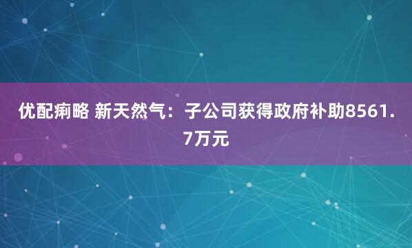 优配痢略 新天然气：子公司获得政府补助8561.7万元